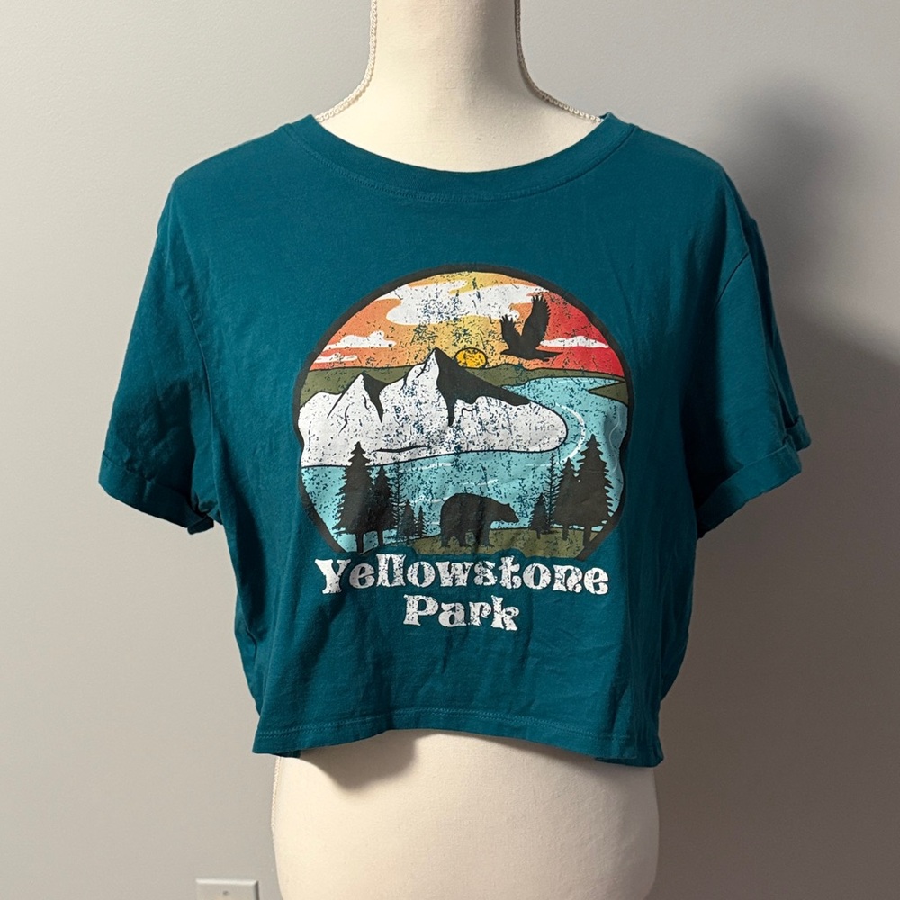 Teal Yellowstone Park crop T - XL